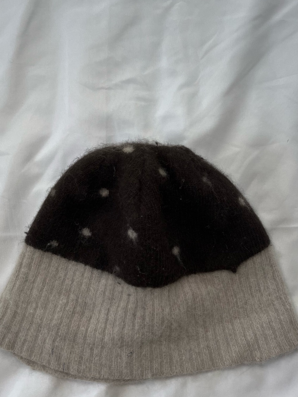 LL Bean Brown and Gray Polka Dot Wool Beanie